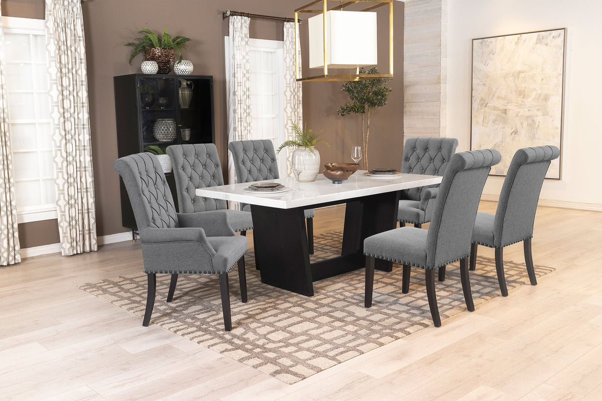 Juego de mesa de comedor rectangular con tapa de mármol Sherry marrón