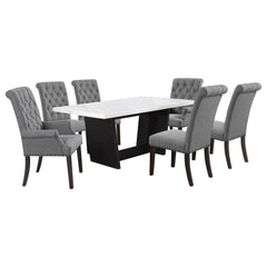 Juego de mesa de comedor rectangular con tapa de mármol Sherry marrón