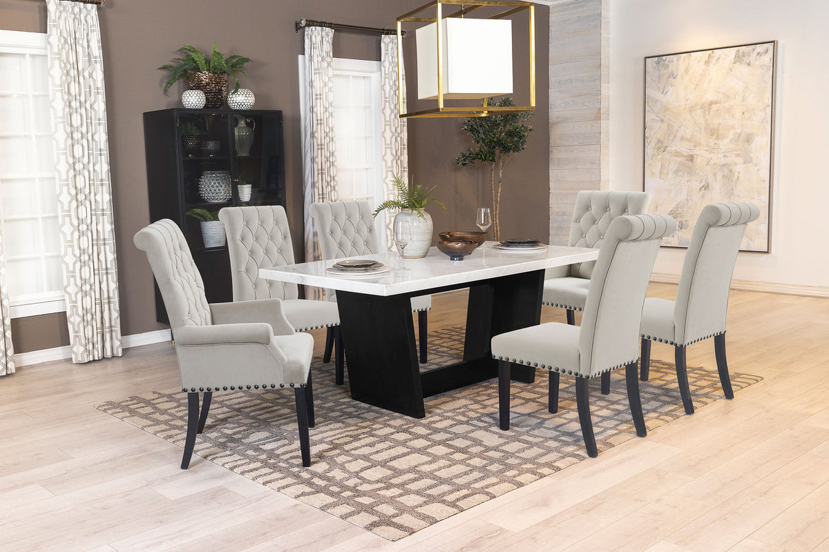 Juego de mesa de comedor rectangular con tapa de mármol Sherry marrón