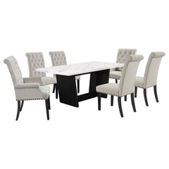 Juego de mesa de comedor rectangular con tapa de mármol Sherry marrón