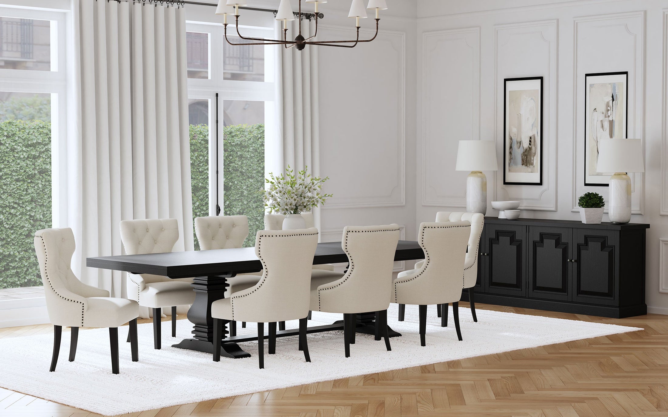 Juego de mesa de comedor extensible Florence de 126 pulgadas en color beige