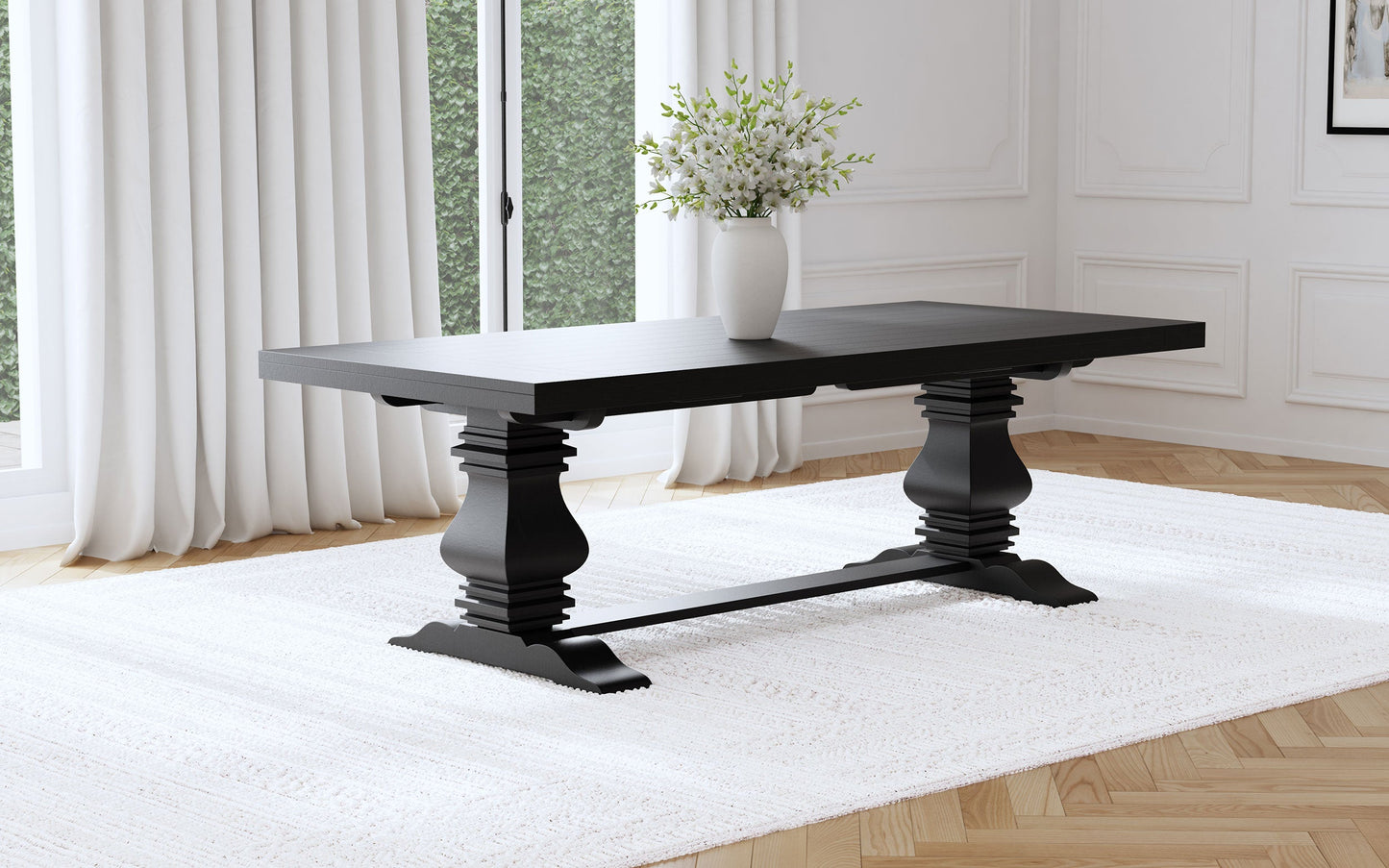 Mesa de comedor extensible Florence de 126 pulgadas, color negro envejecido