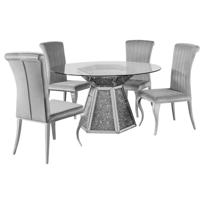 Quinn 5-piece Round Glass Top Mirrored Dining Set