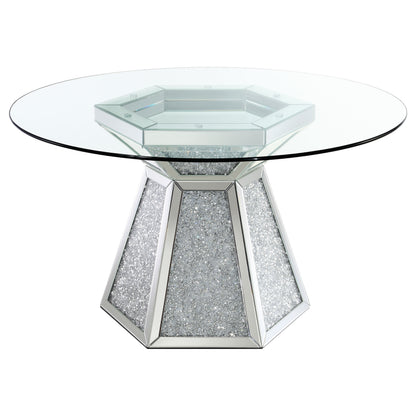Quinn 5-piece Round Glass Top Mirrored Dining Set