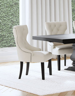 Silla de comedor Baney tapizada en tela beige y negra