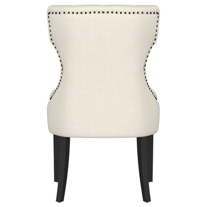 Silla de comedor Baney tapizada en tela beige y negra