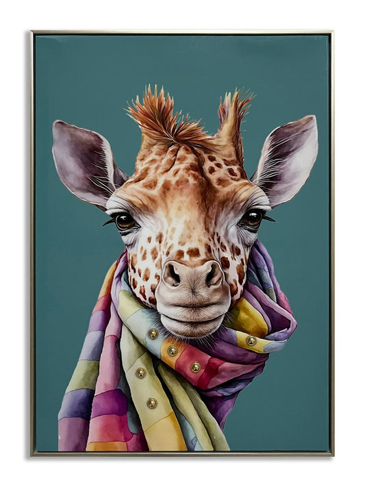 ''Giraffe Colorful Scarf'' Gloss Canvas w/ Studs in Frame