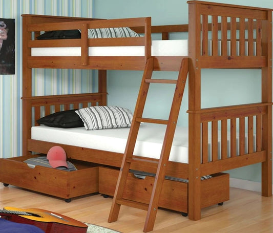MISSION BUNK BED WITH DUAL UNDERBED DRAWERS FINISH
