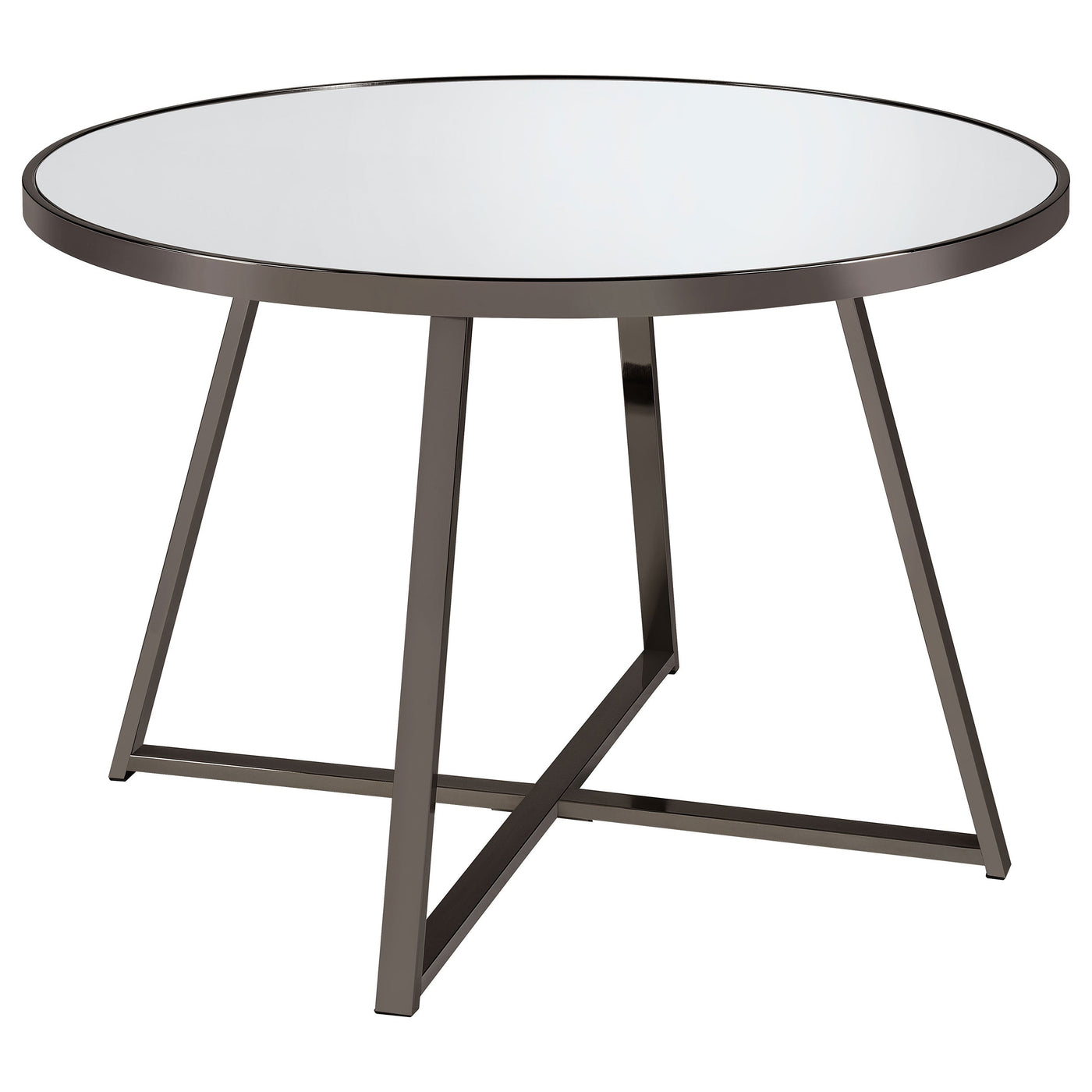 Mesa de comedor redonda Jillian de 45 pulgadas con superficie de espejo en níquel negro