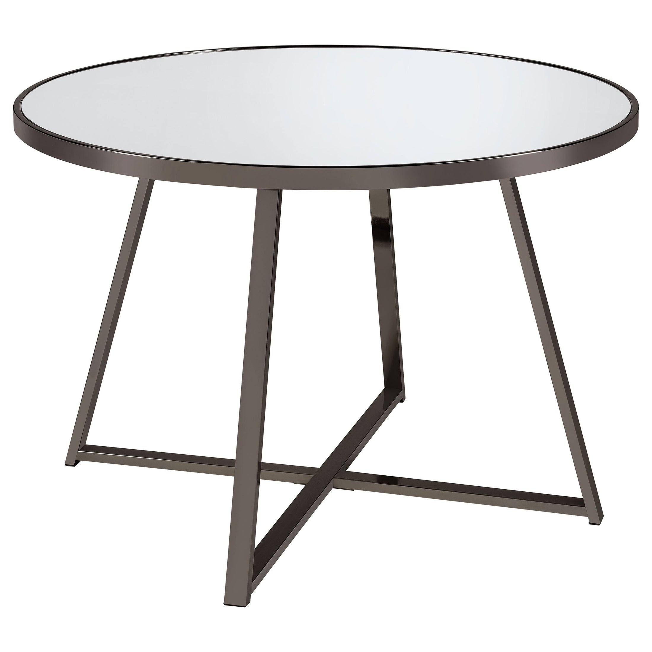 Mesa de comedor redonda Jillian de 45 pulgadas con superficie de espejo en níquel negro