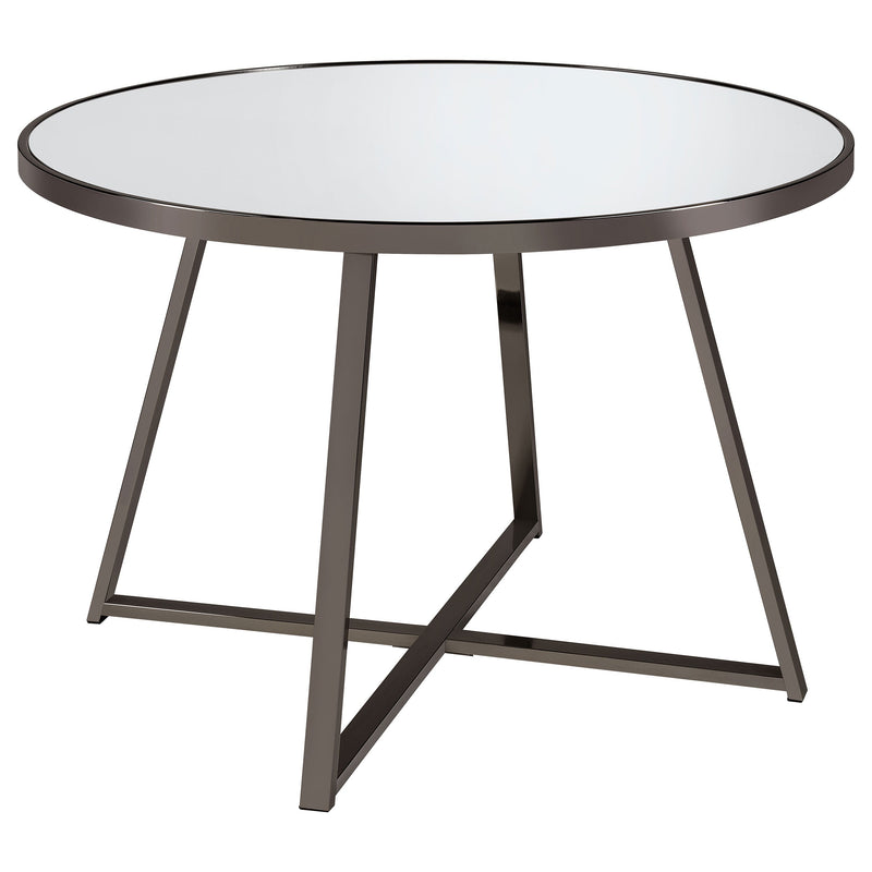 Mesa de comedor redonda Jillian de 45 pulgadas con superficie de espejo en níquel negro