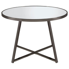 Mesa de comedor redonda Jillian de 45 pulgadas con superficie de espejo en níquel negro