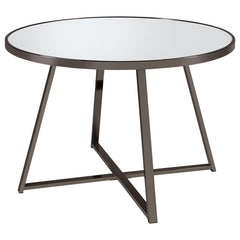 Mesa de comedor redonda Jillian de 45 pulgadas con superficie de espejo en níquel negro