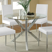 Mesa de comedor redonda Vance Asterisk de 41 pulgadas con tapa de vidrio cromada