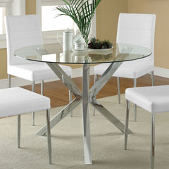 Mesa de comedor redonda Vance Asterisk de 41 pulgadas con tapa de vidrio cromada