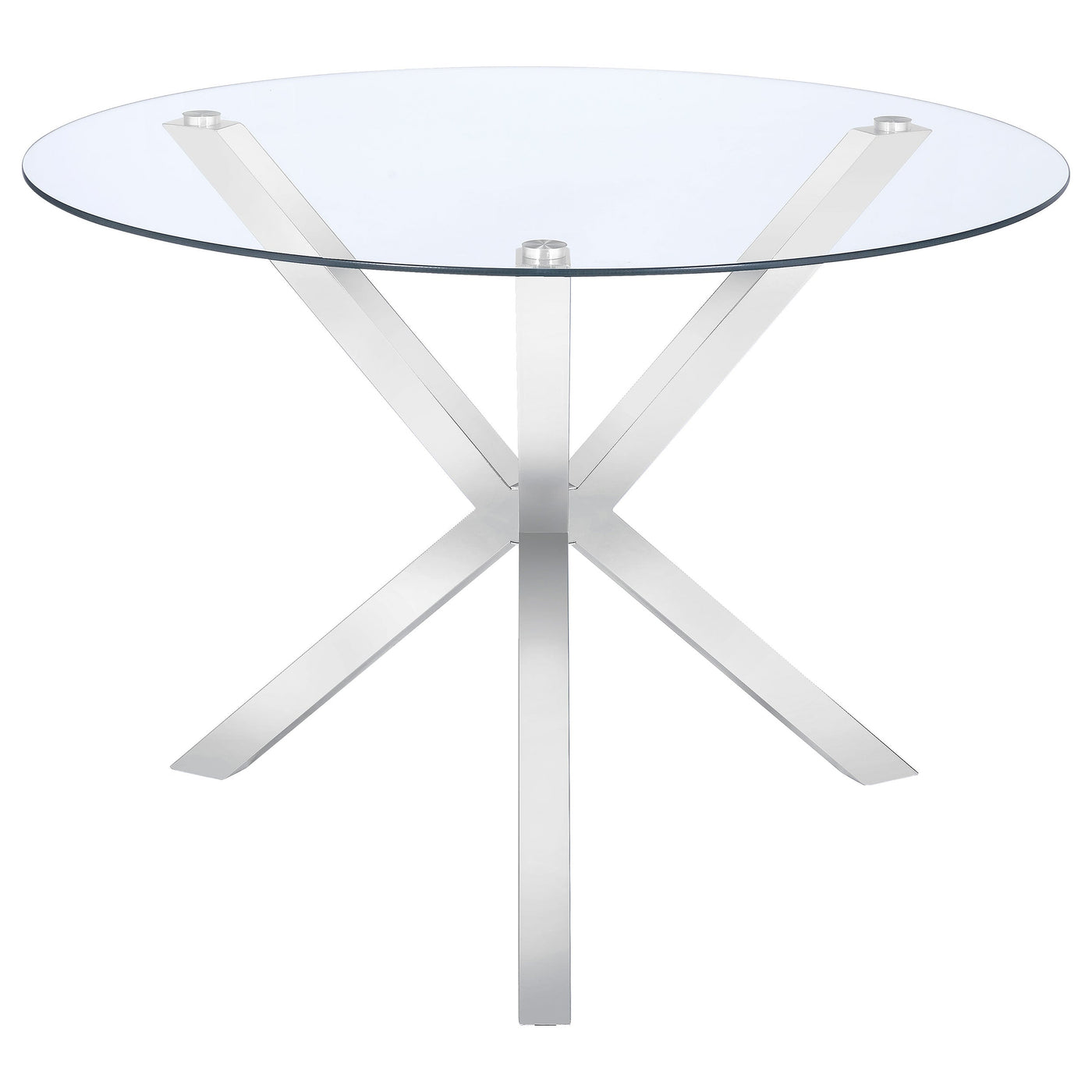Mesa de comedor redonda Vance Asterisk de 41 pulgadas con tapa de vidrio cromada