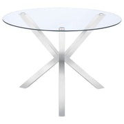 Mesa de comedor redonda Vance Asterisk de 41 pulgadas con tapa de vidrio cromada