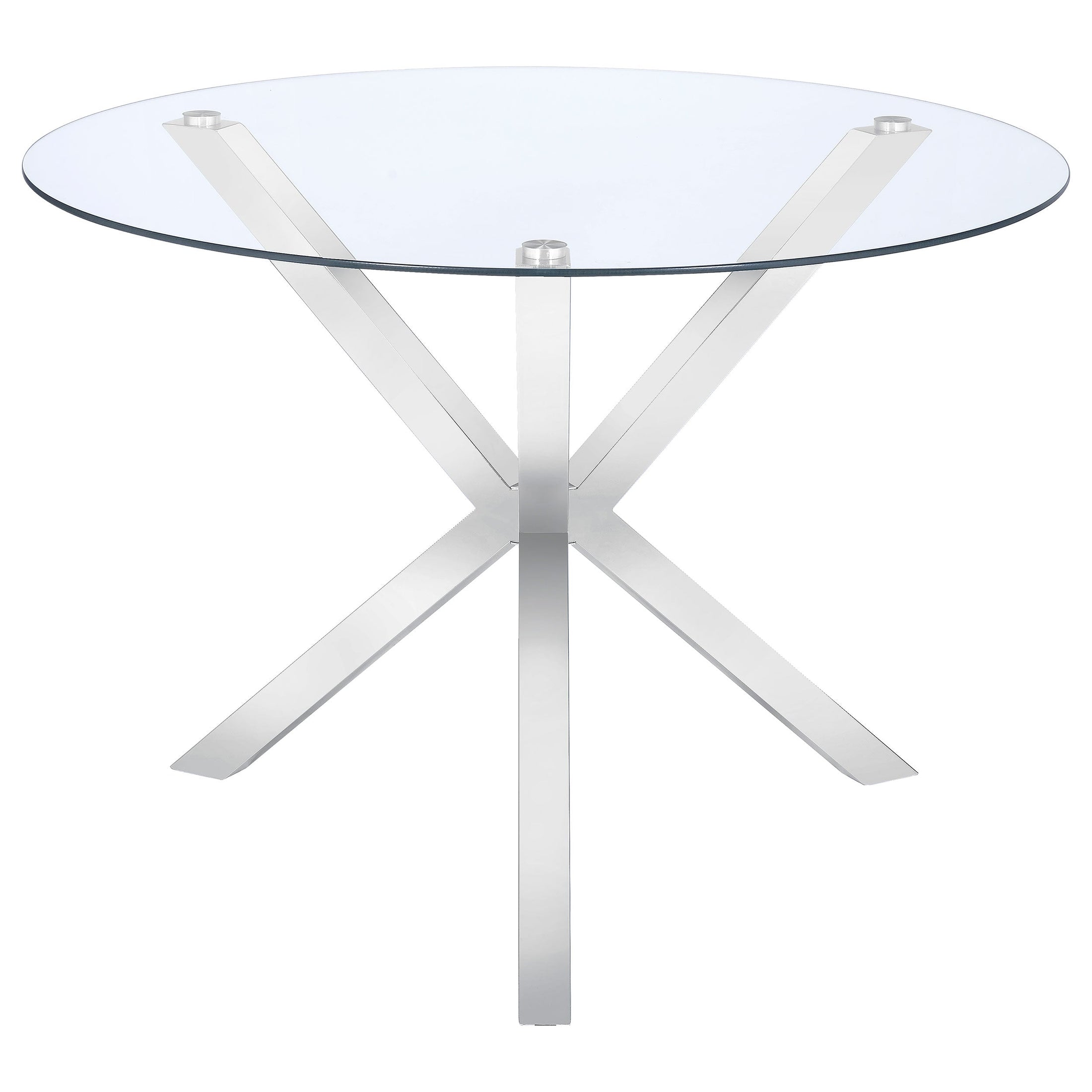 Mesa de comedor redonda Vance Asterisk de 41 pulgadas con tapa de vidrio cromada