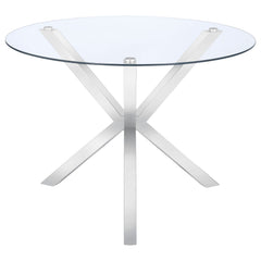 Mesa de comedor redonda Vance Asterisk de 41 pulgadas con tapa de vidrio cromada