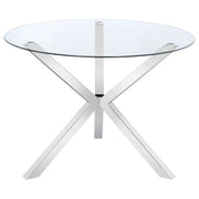 Mesa de comedor redonda Vance Asterisk de 41 pulgadas con tapa de vidrio cromada