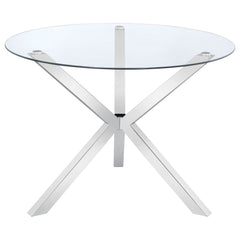 Mesa de comedor redonda Vance Asterisk de 41 pulgadas con tapa de vidrio cromada