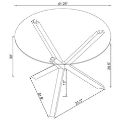 Mesa de comedor redonda Vance Asterisk de 41 pulgadas con tapa de vidrio cromada