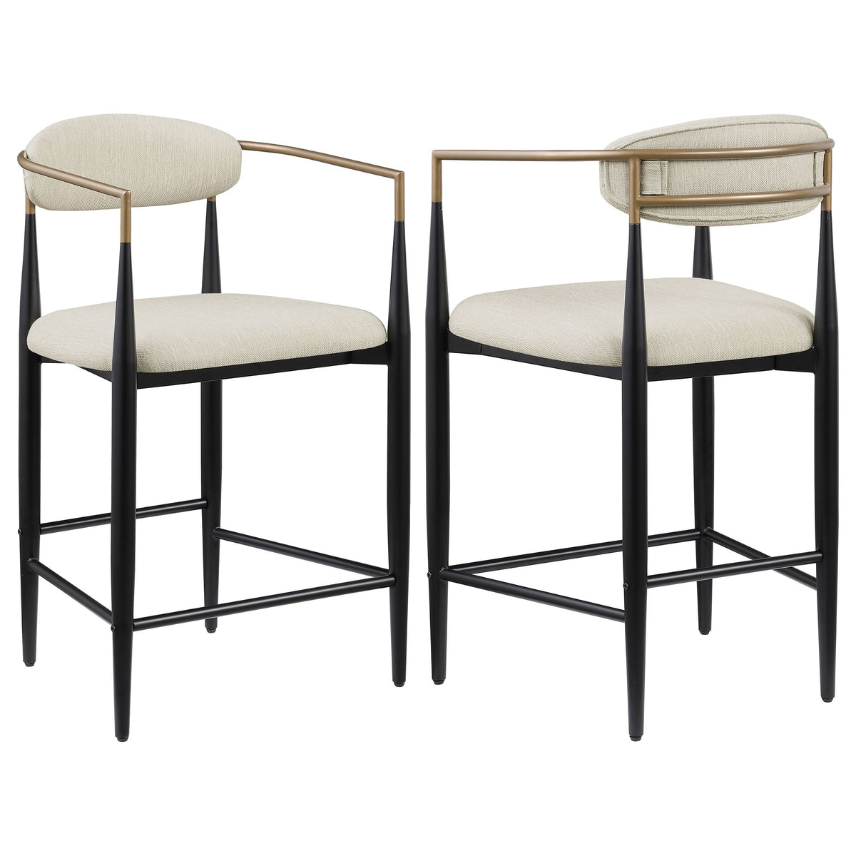 Silla de bar Tina tapizada en tela beige (juego de 2)