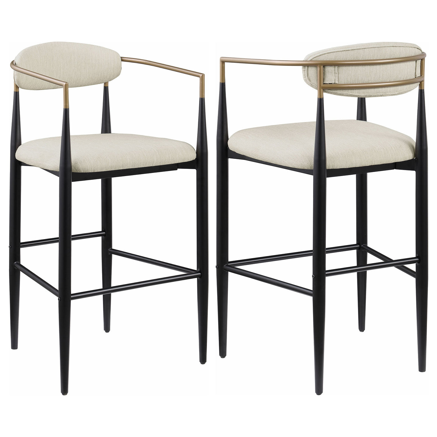 Silla de bar Tina tapizada en tela beige (juego de 2)