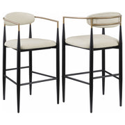 Silla de bar Tina tapizada en tela beige (juego de 2)