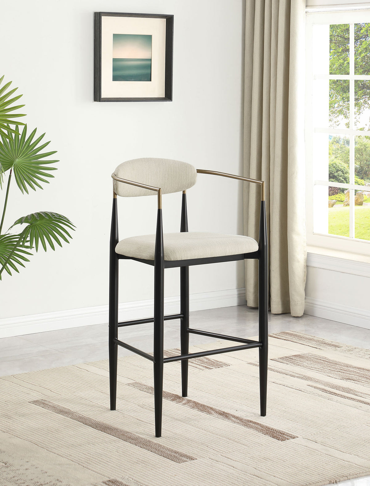 Silla de bar Tina tapizada en tela beige (juego de 2)