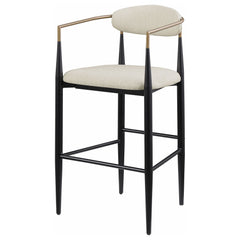 Silla de bar Tina tapizada en tela beige (juego de 2)