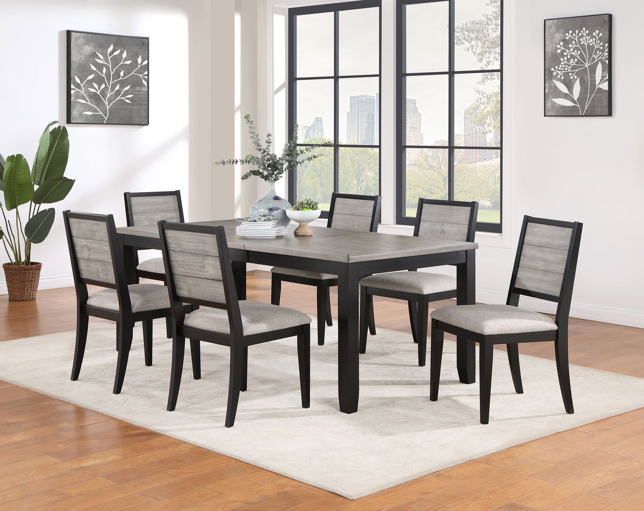 Juego de comedor Elodie con hojas extensibles rectangulares, color negro