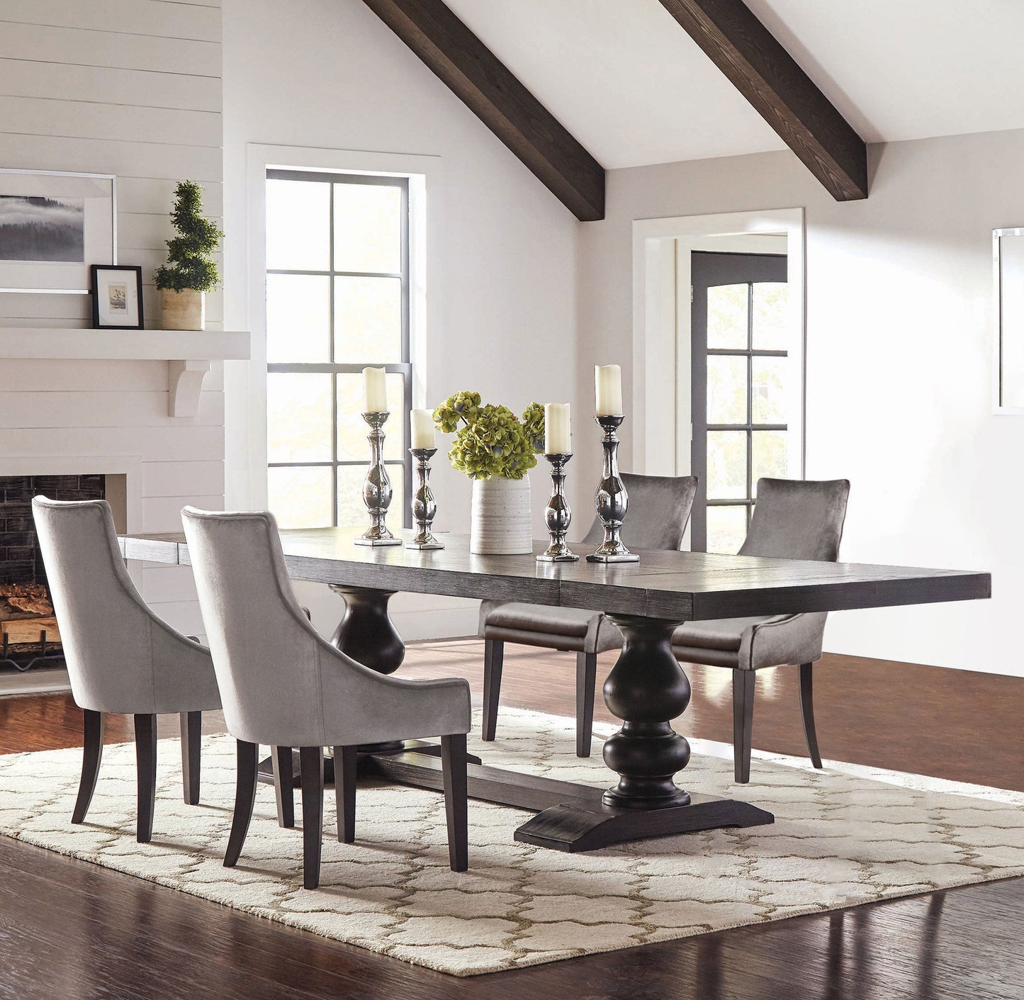 Phelps Rectangular Dining Table Set Distressed Noir
