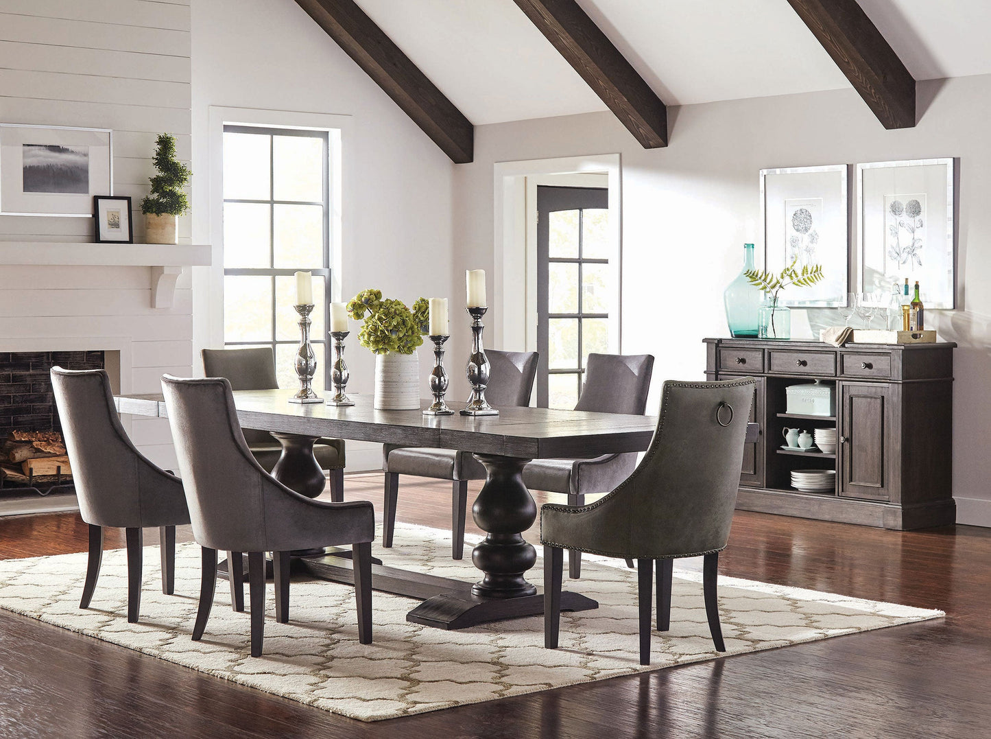 Phelps Rectangular Dining Table Set Distressed Noir