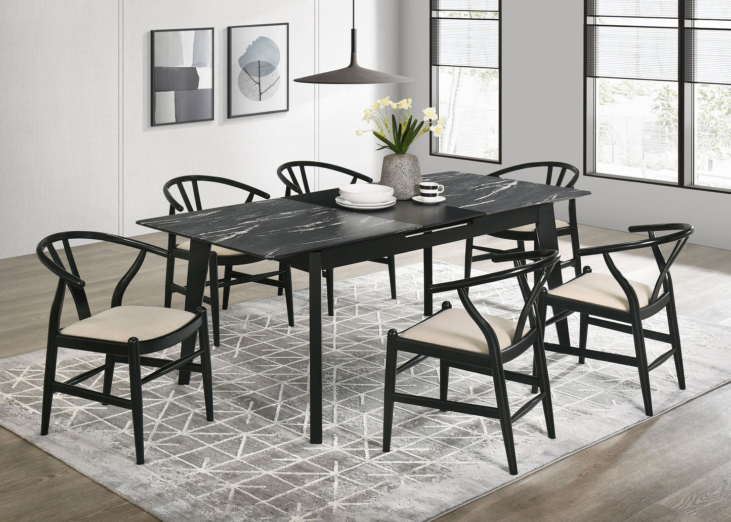 Juego de mesa de comedor extensible Crestmont, color negro