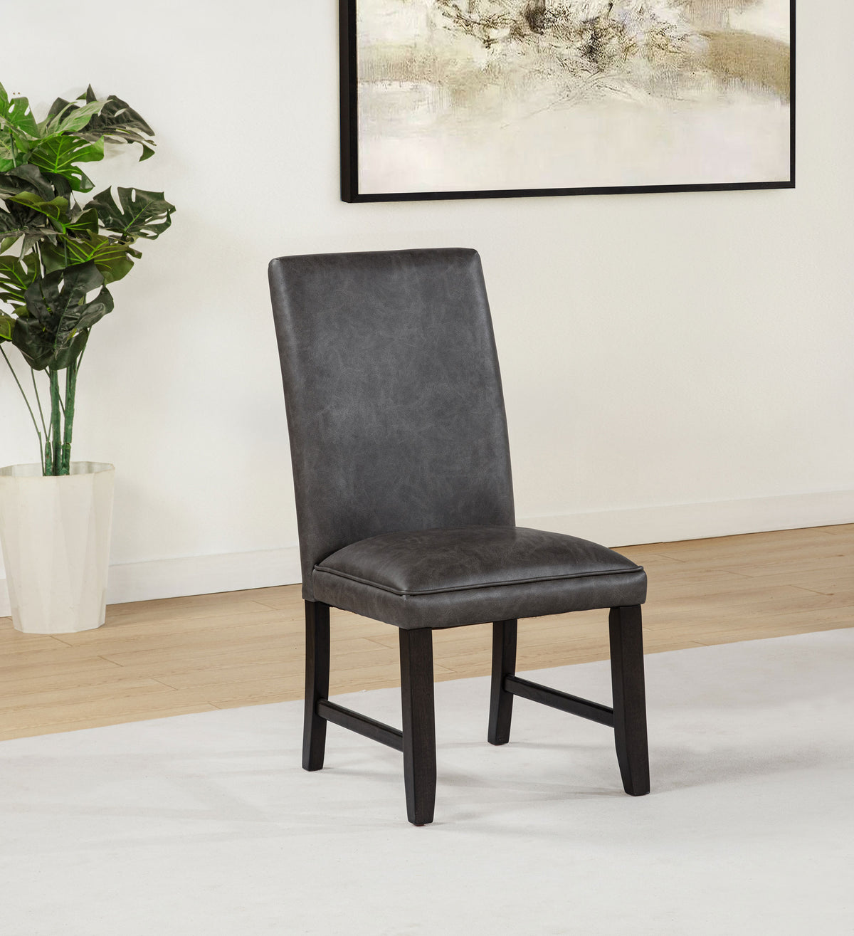Averill Faux Leather Upholstered Dining Side Chair Dark Grey (Set of 2)