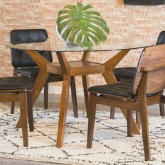 Paxton Round 48-inch Glass Top Wood Dining Table Nutmeg