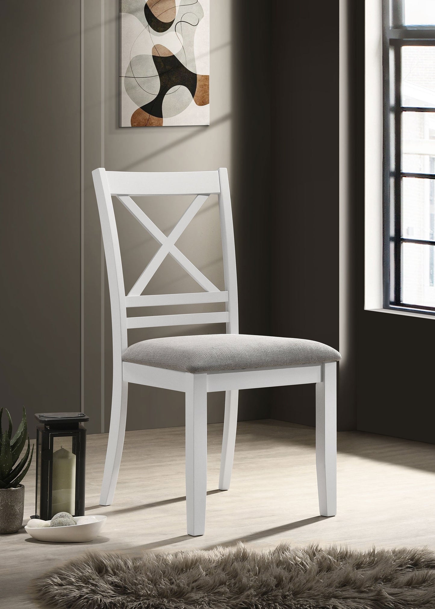 Silla de comedor Hollis de madera con respaldo cruzado, color blanco (juego de 2)