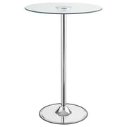 Mesa de bar bistró redonda Thea de 28 pulgadas con cubierta de vidrio y LED, cromada