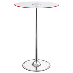 Mesa de bar bistró redonda Thea de 28 pulgadas con cubierta de vidrio y LED, cromada