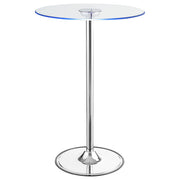 Mesa de bar bistró redonda Thea de 28 pulgadas con cubierta de vidrio y LED, cromada