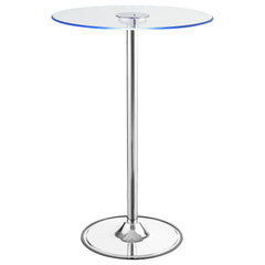 Mesa de bar bistró redonda Thea de 28 pulgadas con cubierta de vidrio y LED, cromada