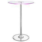 Mesa de bar bistró redonda Thea de 28 pulgadas con cubierta de vidrio y LED, cromada
