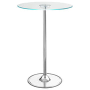 Mesa de bar bistró redonda Thea de 28 pulgadas con cubierta de vidrio y LED, cromada