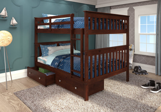 Erath Mission Full over Full Cappuccino Bunkbed with Dual Underbed Drawers