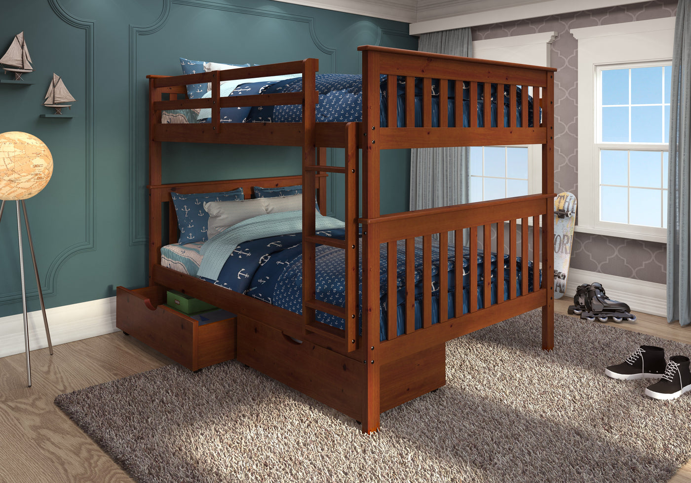 Erath Mission Full over Full Espresso Bunkbed with Dual Underbed Drawers