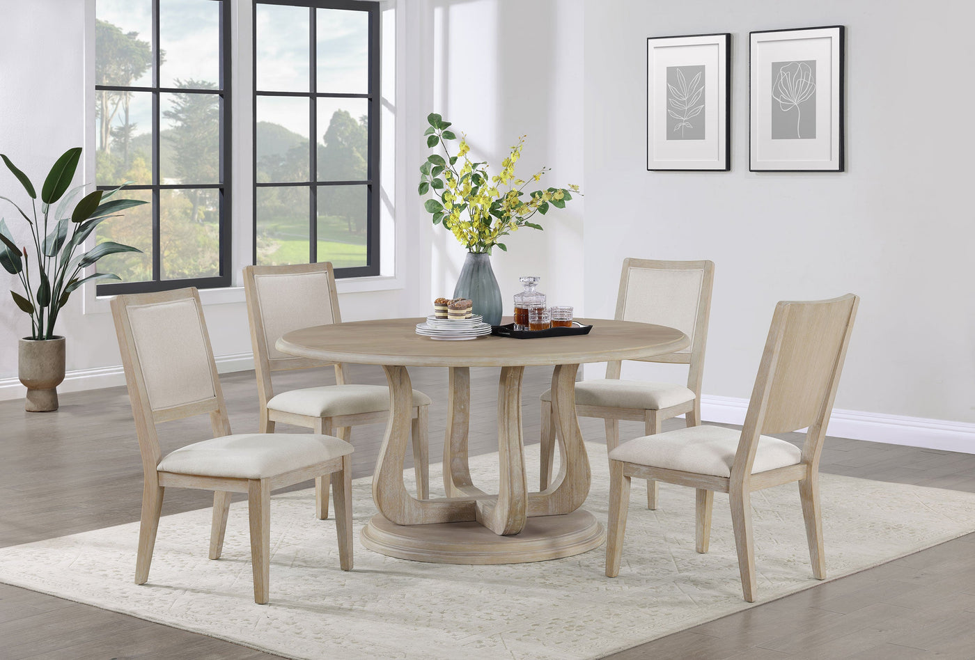 Juego de mesa de comedor redonda Trofello en blanco lavado