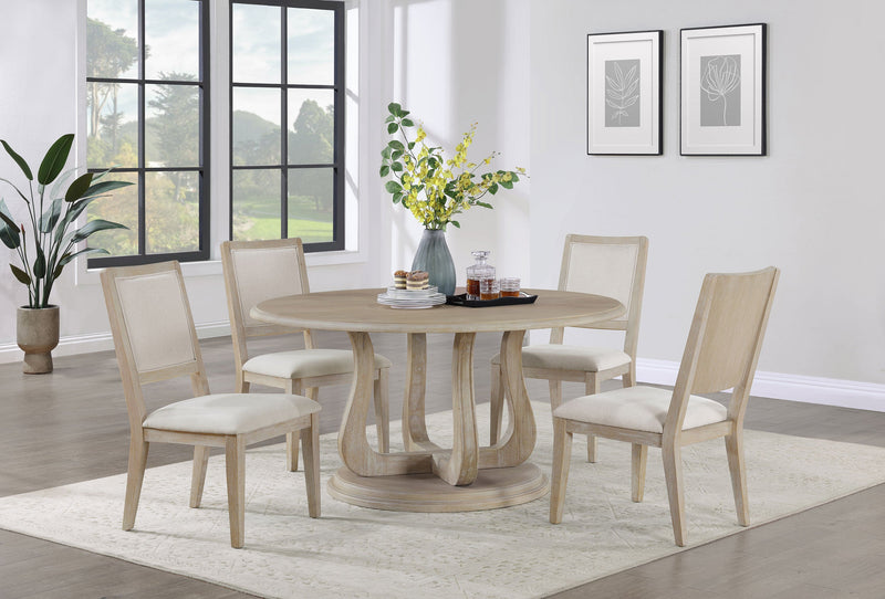 Juego de mesa de comedor redonda Trofello en blanco lavado