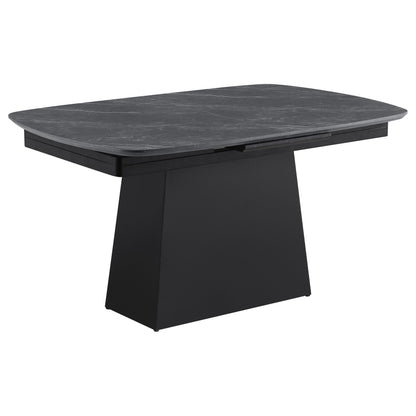 Mesa de comedor extensible Potero de 185 cm con imitación de mármol, color negro