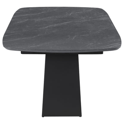 Mesa de comedor extensible Potero de 185 cm con imitación de mármol, color negro